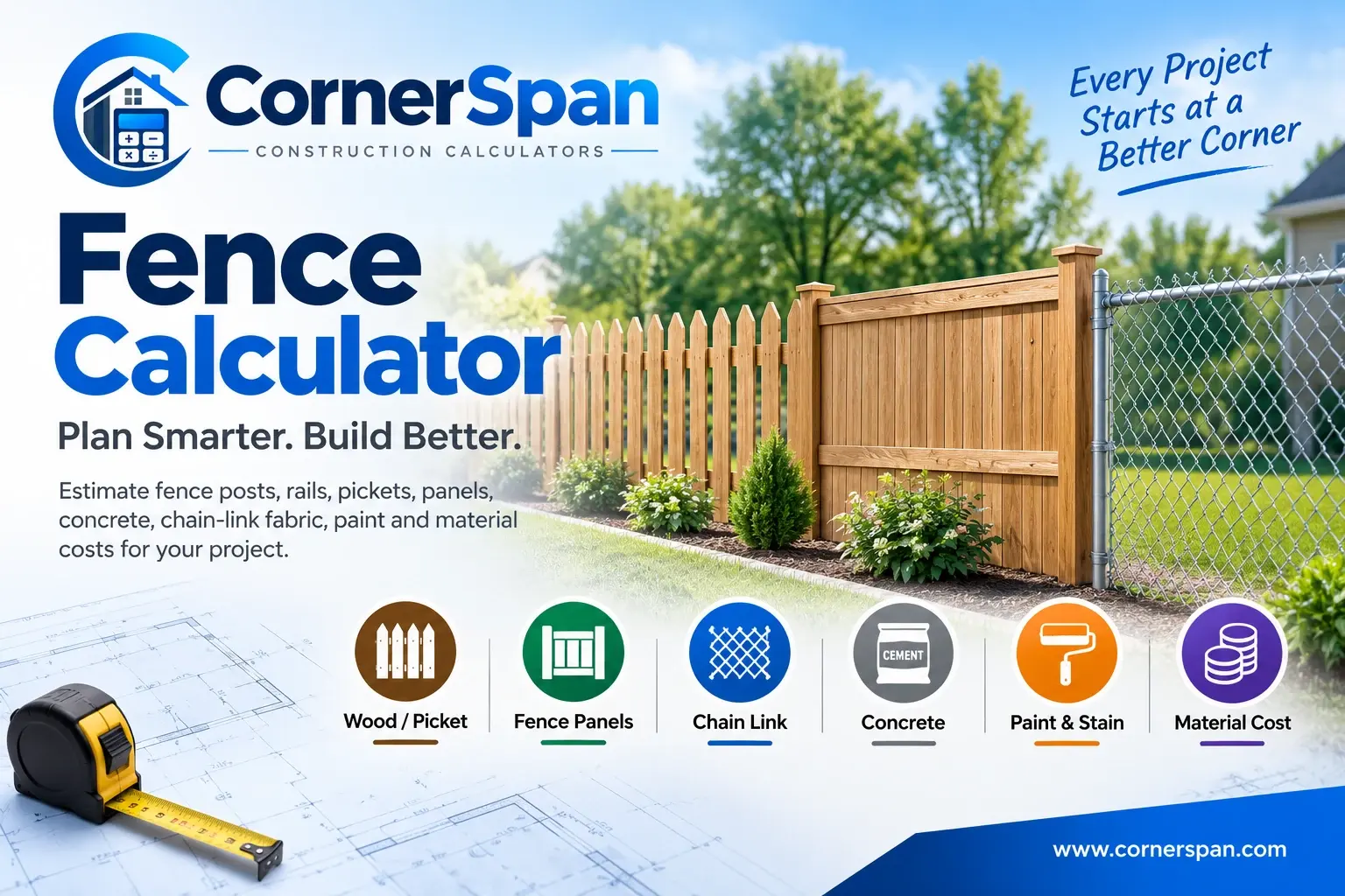 Fence Calculator for wood, fence panels and chain-link projects
