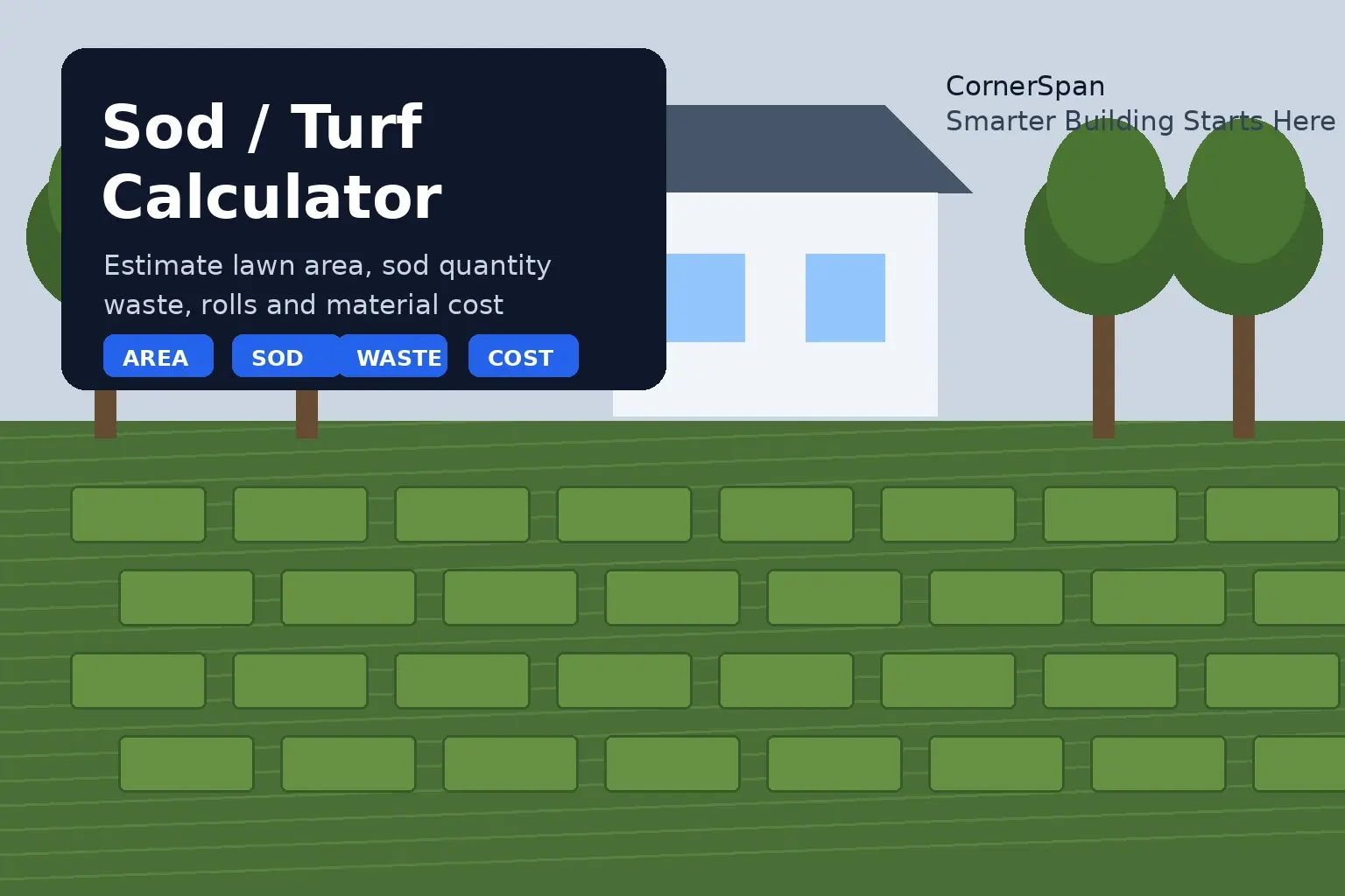 Sod calculator for estimating lawn area and sod quantities